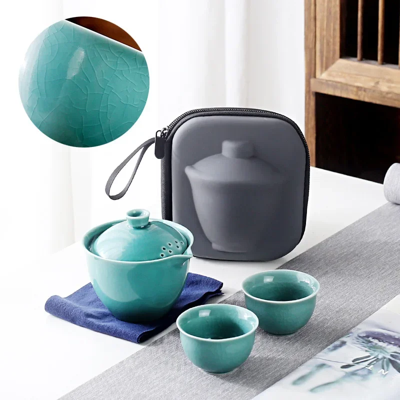 Portable Person Teapot Travel Tea Set with Two Cups One Pot Kung Fu Tea Kit Small Covered Bowl Business Gift for Outdoor