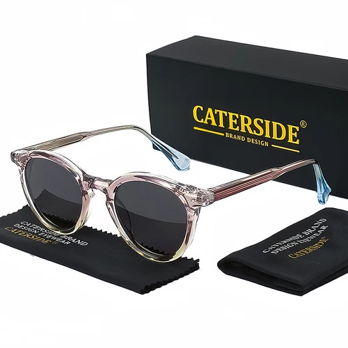 Imagen 2 del producto CATERSIDE gafas de sol polarizadas redondas para hombre, gafas de sol probianas de alta calidad para mujer, gafas Punk para conducir al aire libre, gafas para pescar UV400