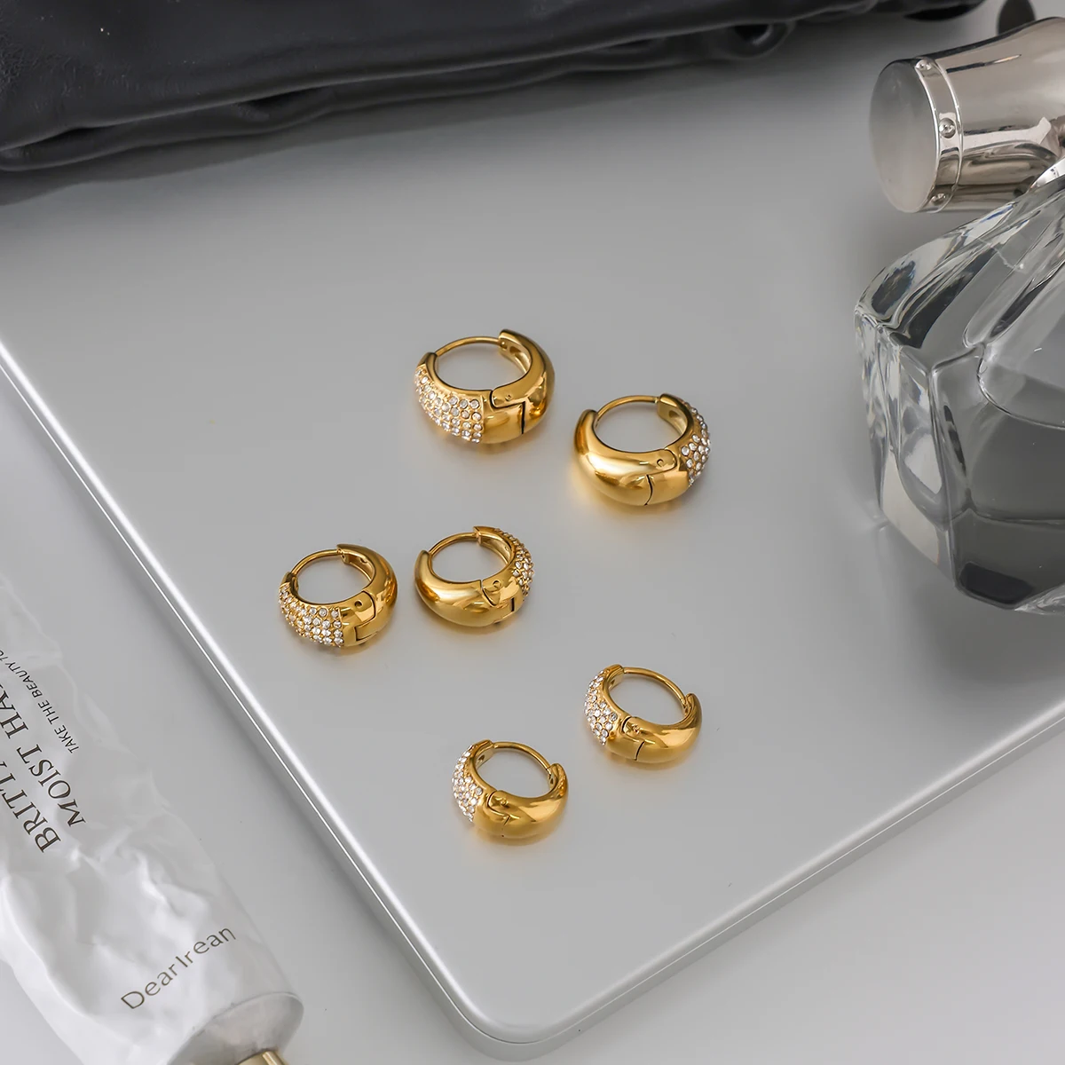 Spark & Co Delicate Full Crystal Clip For Women Minimalist 18K Gold PVD Plated Stainless Steel Earrings Fashion Jewelry