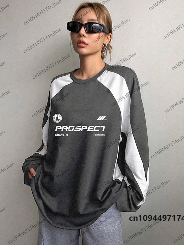 2026 Neue Mode Vintage Patchwork-Print Langarm-T-Shirt für Damen Herbst Casual Sweatshirts Sport-Pullover Oversized Oberteile – Detail 8