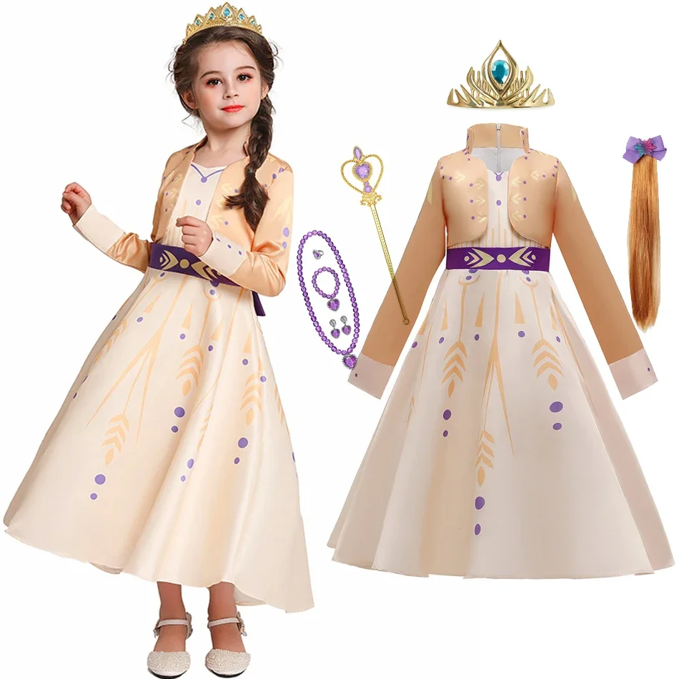 

Disney Frozen Princess Anna Elsa Dress Girls Party Birthday Clothing for Baby Kids Wig Crown Gloves Halloween Cosplay Costume