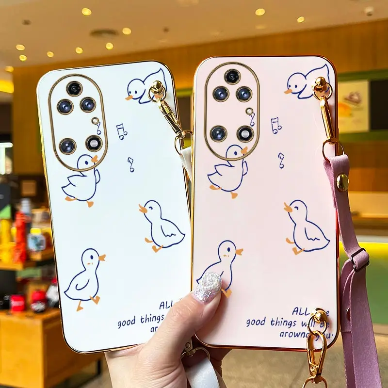 Singing Duck Lanyard Plating Phone Case For Huawei P50Pro P50 P40 P30 P30Pro P20Pro P40Pro P20 Mate 50 40 30 Nova 11SE 10 Cover