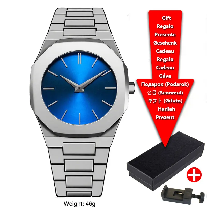 Fashion Silver Blue Pointer Polycarbonate Strap Waterproof and Lightweight Young Men's Sports Watch Can Be Customized with Logo