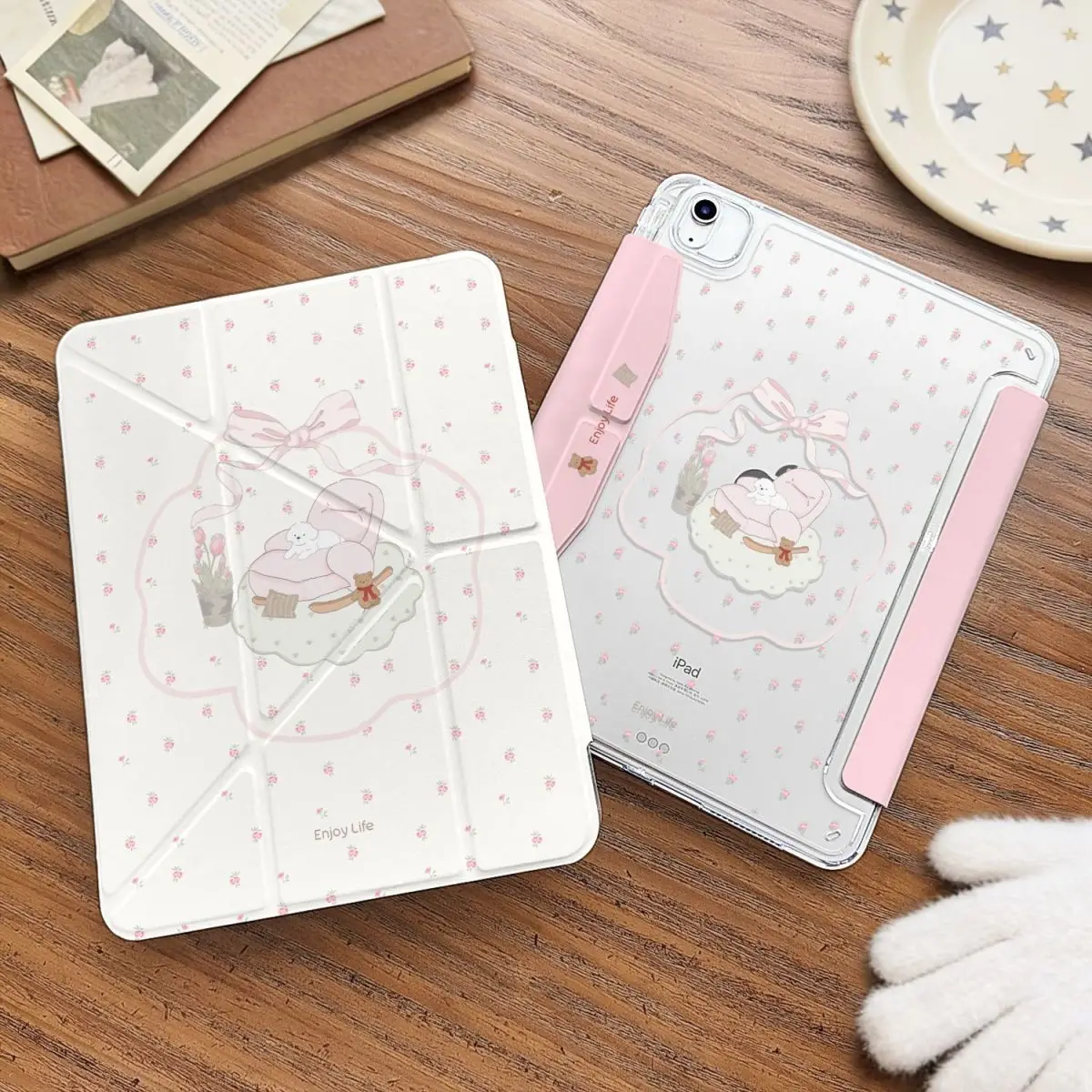 

Чехол для iPad Pro Air M5 M4 M3 M2 13'' 2 1 11th A16 12.9" 10 9 8 5 Th Mini 7 6 8.3" с корейским цветочным принтом, розовым бантом и тюльпанами