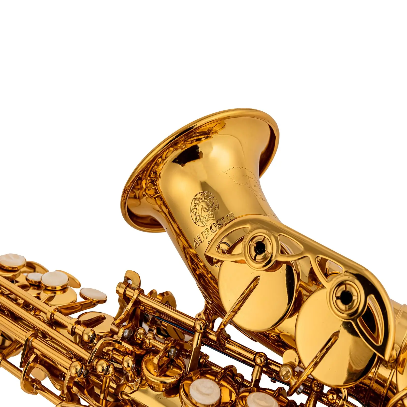 AUROSUS SB-G CURVED SOPRANO SAXOPHONE YELLOW BRASS BODY & KEYS GOLD LACQUER FINISH