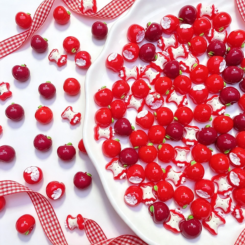 50Pcs Red Apple Resin Nail Charms Glossy Simulation Fruit Apple Nail Ornaments DIY For Jewelry Nail Decor Handcraft Accessories*