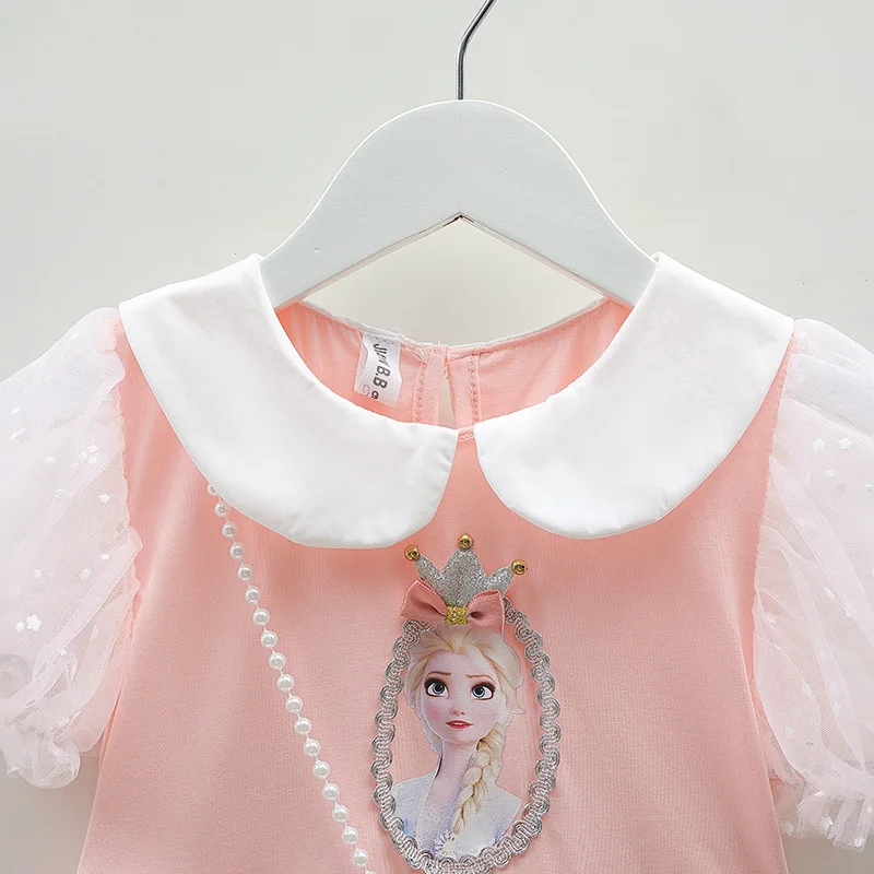 Sommer Mädchen Kleider mit Tasche Cartoon gefroren Elsa Print Prinzessin Kinder Kleidung Baumwolle Baby Hochzeits feier Kind Tops Ballkleid