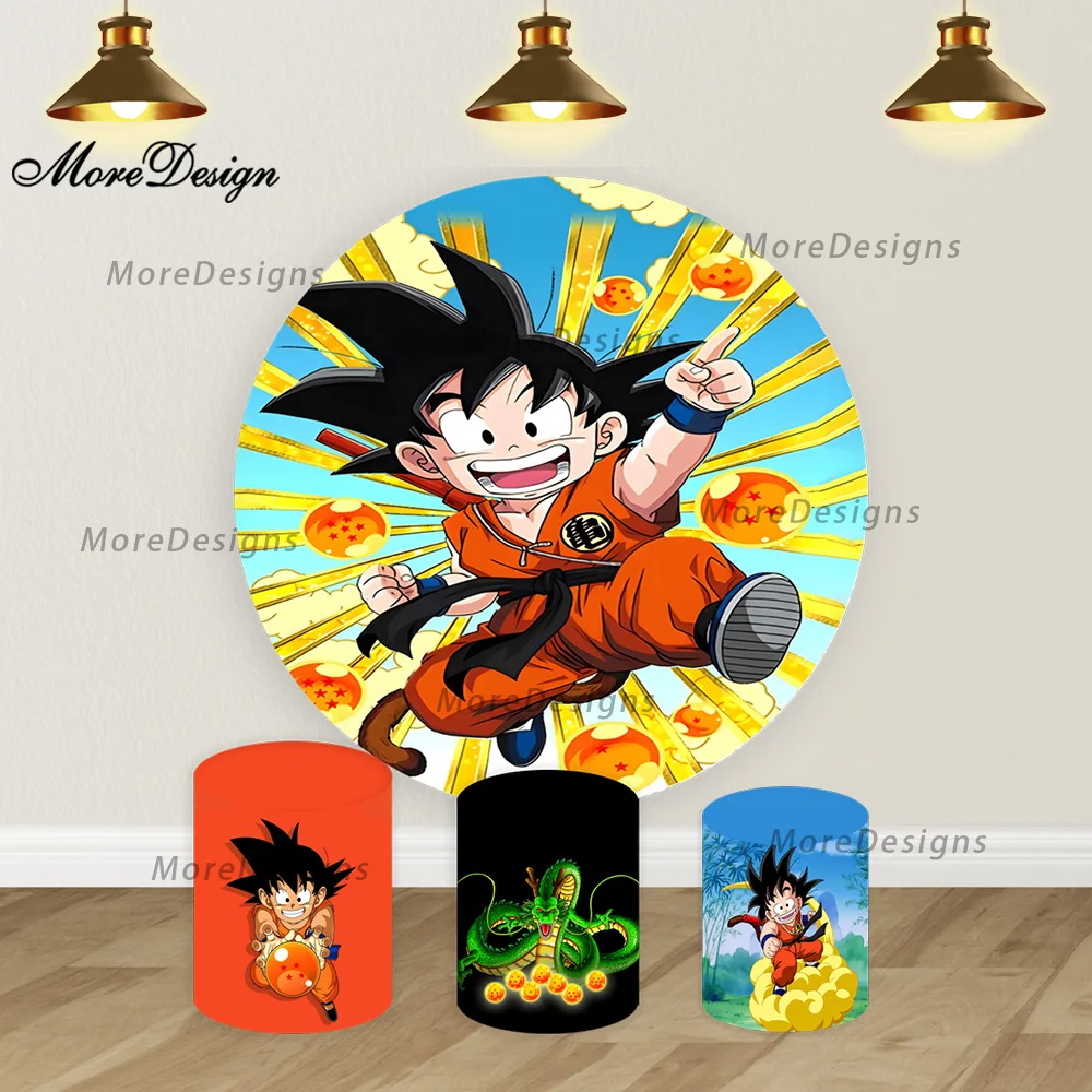 Dragon Ball Round Backdrop Baby Goku Circle Cover Kids Birthday Party Cylinder Covers Baby Shower Fabric Photography Background