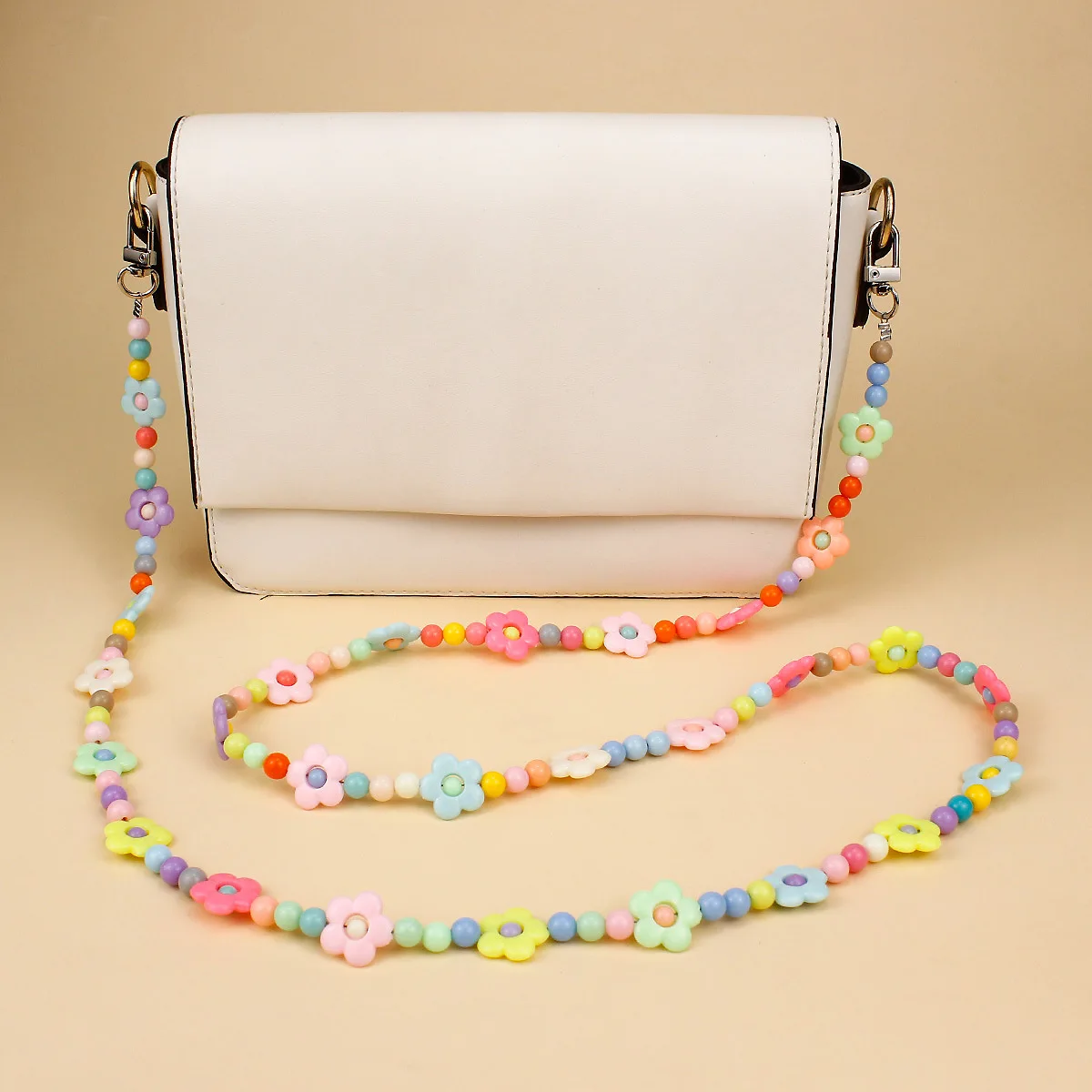 Colorful Flower Acrylic Bead Mobile Phone Hanging Rope Crossbody Phone Case Lanyard Decoration Pendant Anti Lost Strap Bag Chain