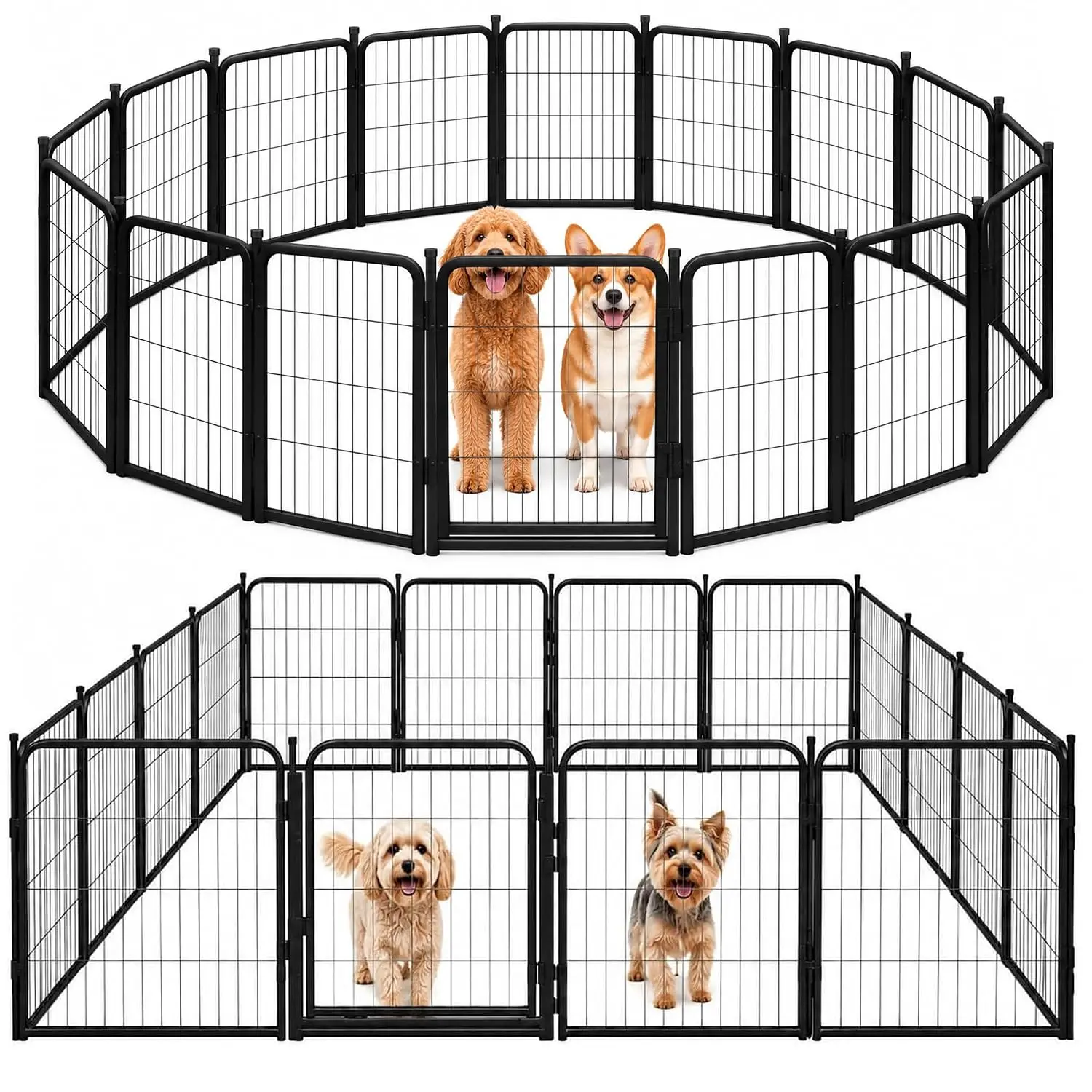 Outdoor Dog Playpen - 24 inch, 16 Panels for Small and Puppy Size Dogs - Heavy Duty Metal Pet Fence with Black, Customized