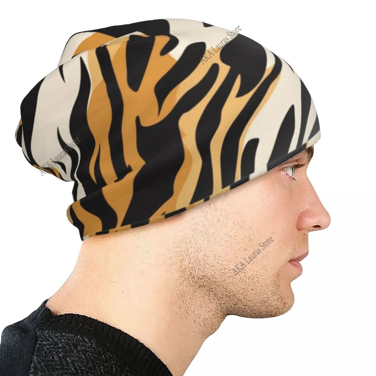 Abstract Background With Tiger Stripes Men Women Beanies Windproof Ski Cap Double Layer Fabric Bonnet Hat