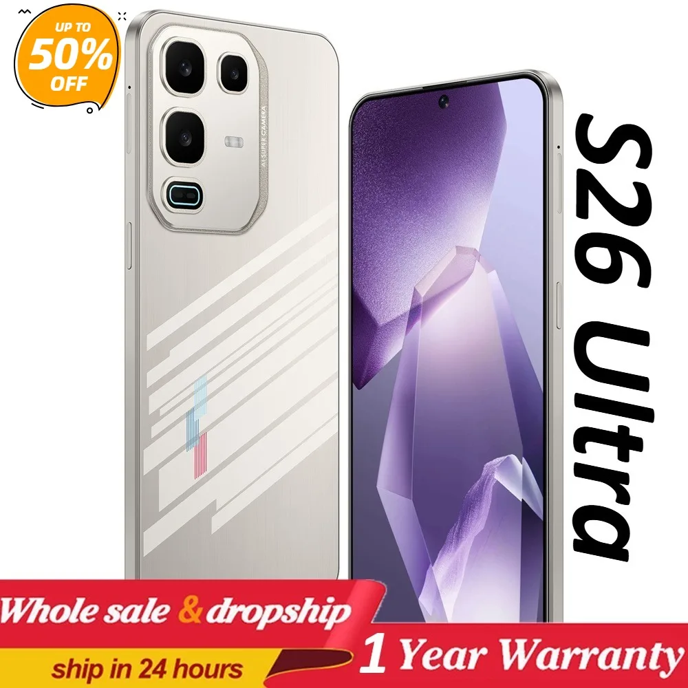 حار جديد S26 الترا 7.3HD الإصدار العالمي 2026 الأصلي أندرويد رخيصة الذكية المزدوجة بطاقة 7800mAh بطارية وظيفة التعرف على الوجه #1