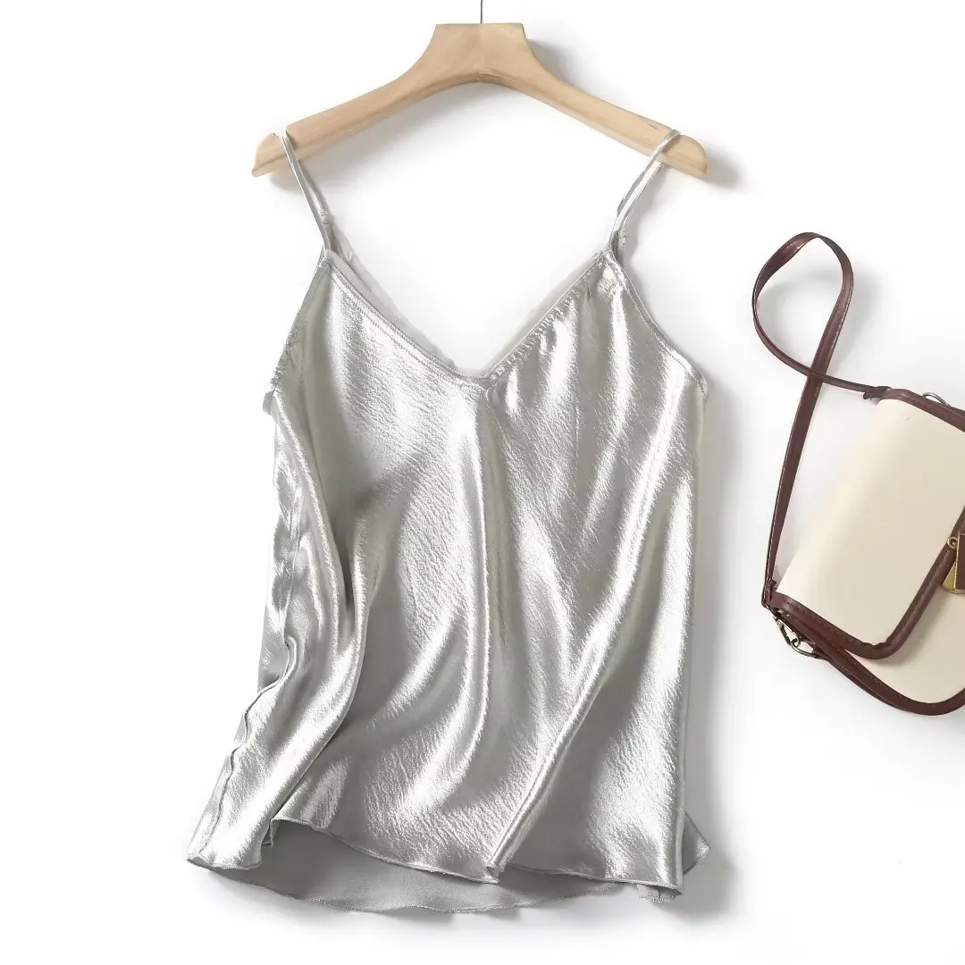 2025 été Camisole mince gilet Sexy femmes sans manches col en v gris t-shirt débardeurs femme solide hauts Y2k