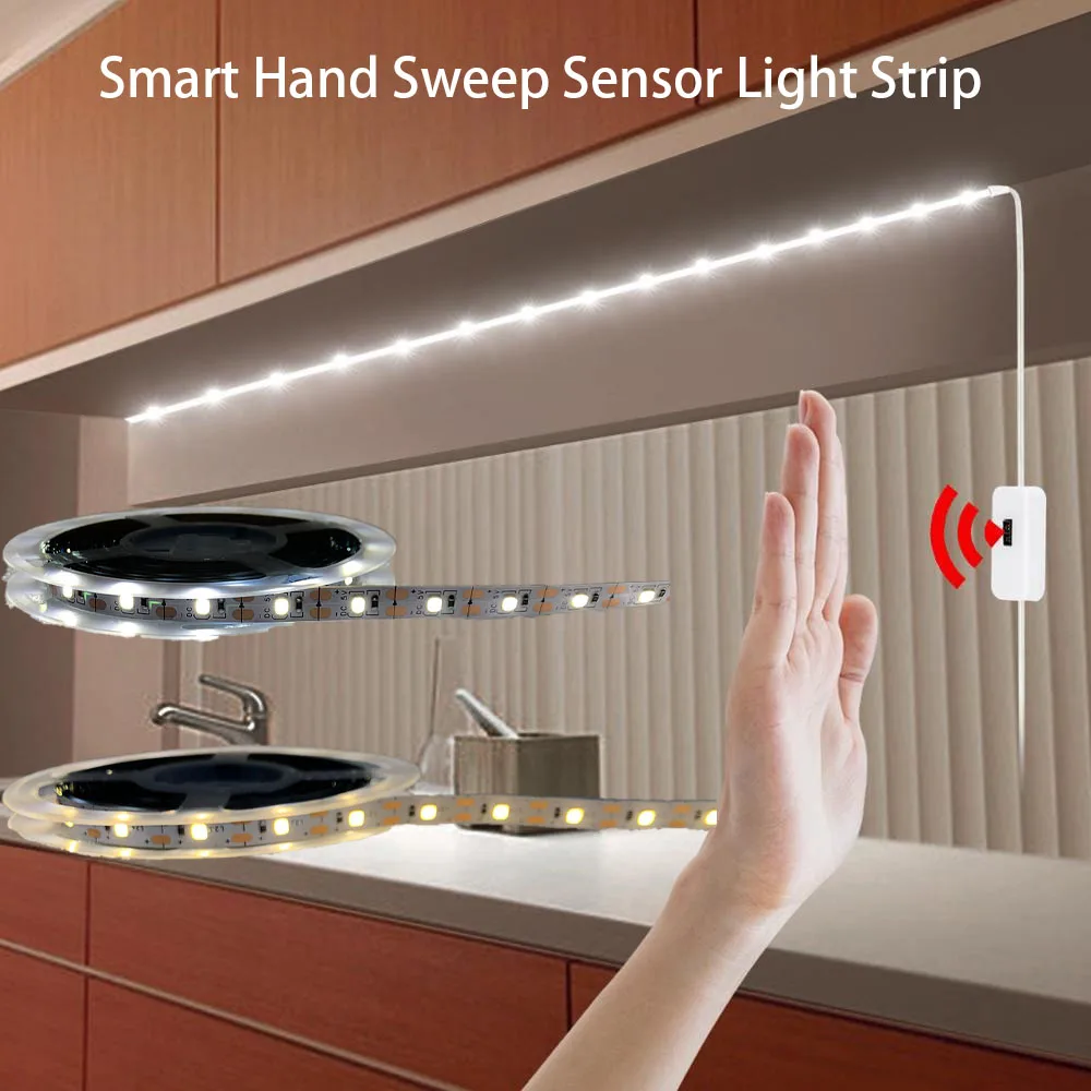 Self Adhesive Hand Sweep Sensor LED Strip USB 5V Waterproof Under Cabinet Light