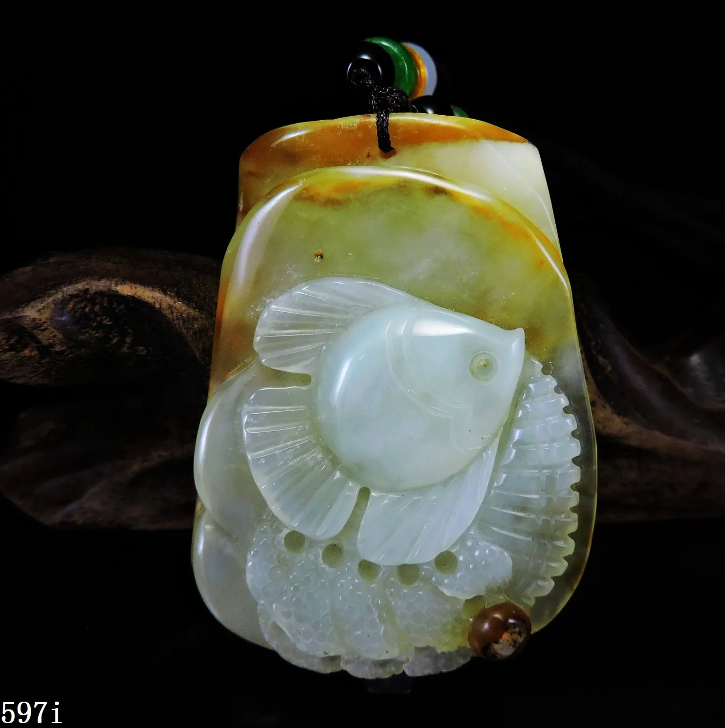 Jade Jewelry Natural Jade Pendant Necklace Hand-Carved angelfish&seashell Jadeite Necklace Pendant Gift No Treatment 597i