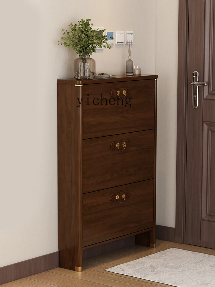 ZC Tilting Shoe Cabinet Home Doorway Ultra-Thin Solid Wood Frame against the Wall Entrance Cabinet Door Narrow Cabinet