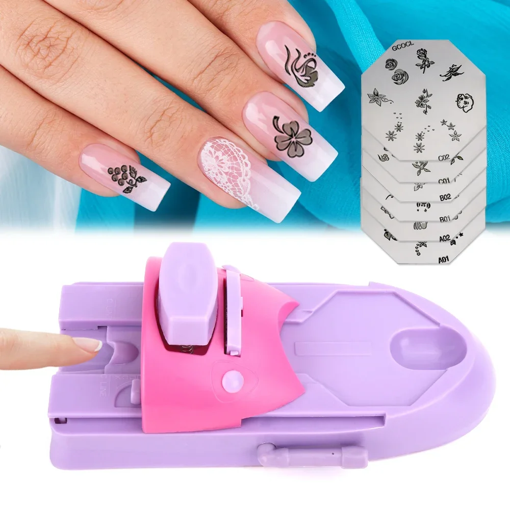 

Manual Nail Art Printing Machine with 6pcs Metal Stamping Plates Manicure Nail Color Draw Polish Nail Printer Set Tool