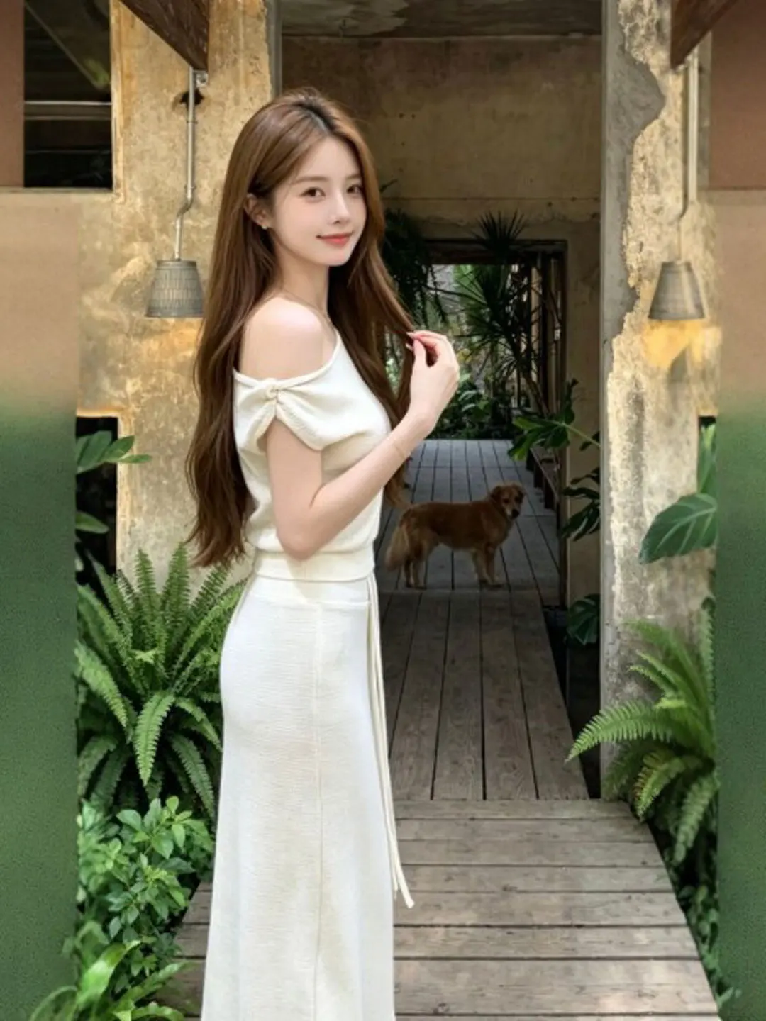 

Korean Style Unique Super Cute Slant Shoulder Top Half Skirt Two Piece Set Anti Aging Whole Ootd Summer 2026 Casual Fashion