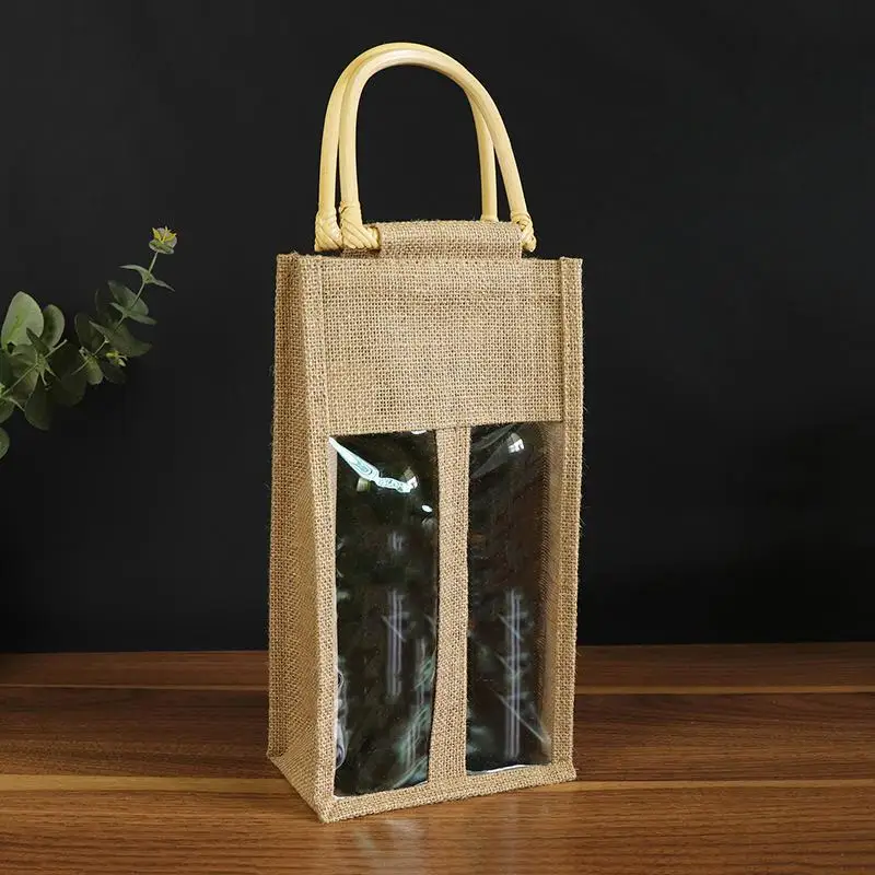 Linen Red Wine Box Single Double Bottle Holder Stylish Gift Packaging for Engagement Parties