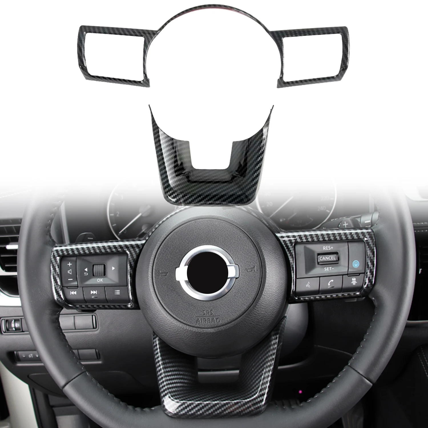 Car Accessories For Nissan Rogue X-Trail T33 2021 2022 2023 ABS Carbon Fiber Style Interior Steering Wheel Decoration Trim