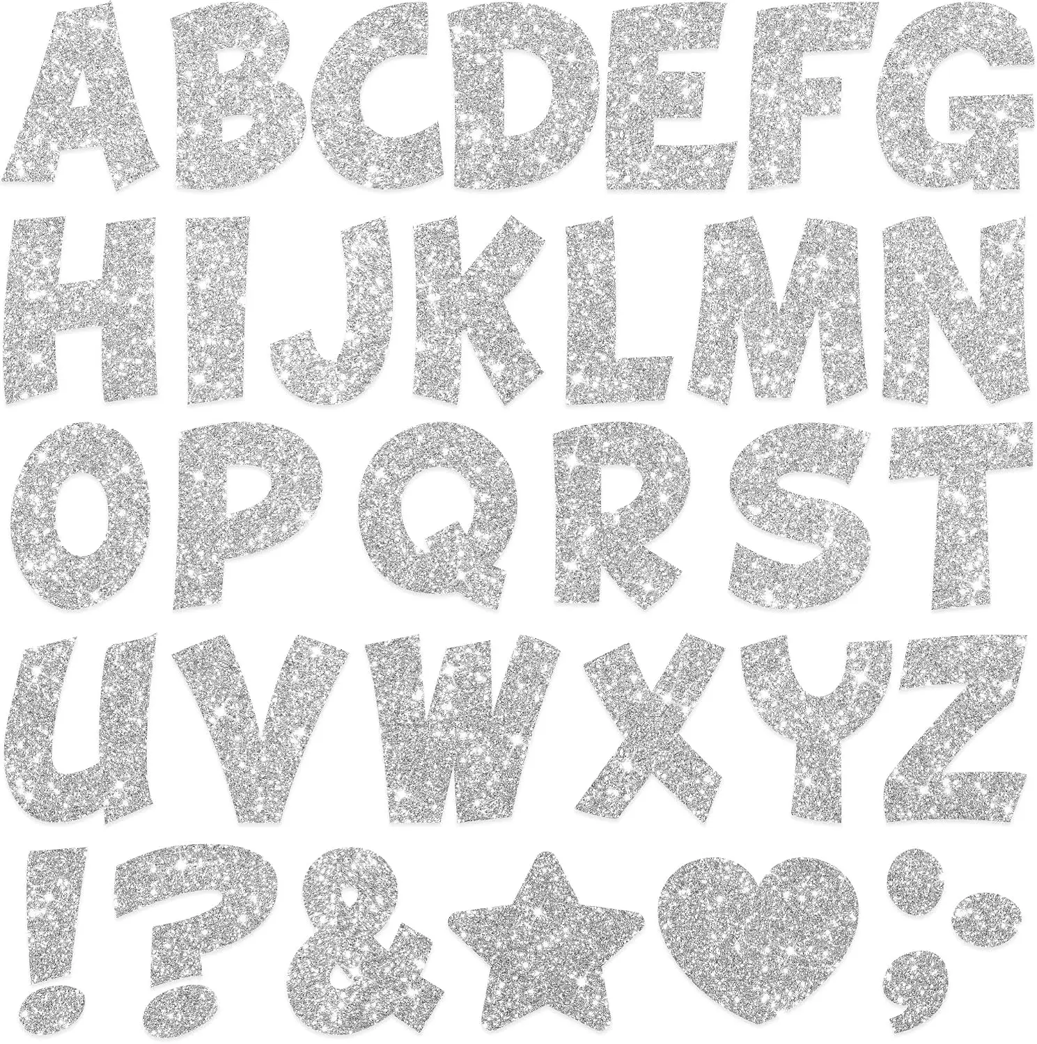 102Pcs Glitter Bulletin Board Letters, 12 Sheets Silver 4 Inch Self‑Adhesive Vinyl Alphabet Stickers, Large Stickers for Mailbox