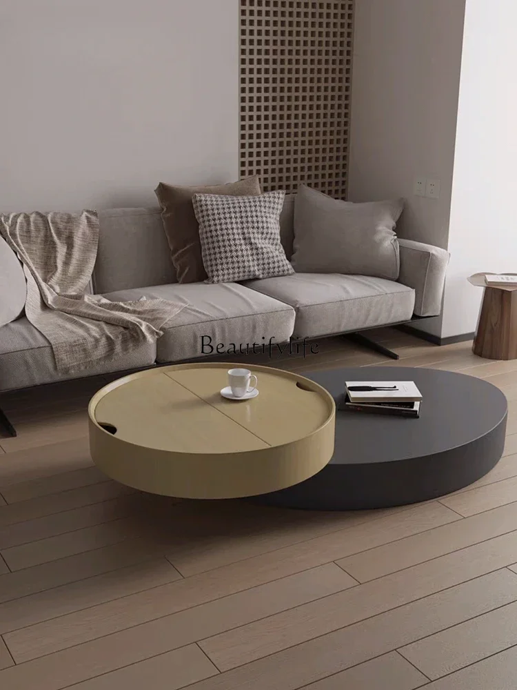 FGItalian light luxury rotating coffee table modern simple living room telescopic round designer creative tea table