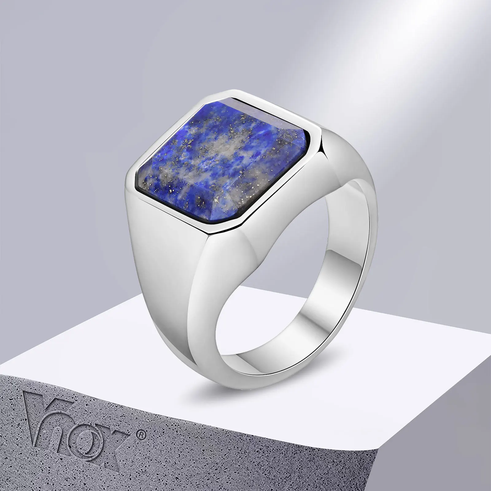 Vnox Stylish Square Natural Stone Signet Rings for Men, Stainless Steel Metal Finger Ring Party Gift Jewelry