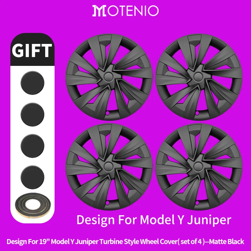 4 stuks 19 inch messtijl wieldoppen voor nieuwe Tesla Model Y 2025-2026 Juniper, volledige velgdekkingen, vervangingsaccessoires.