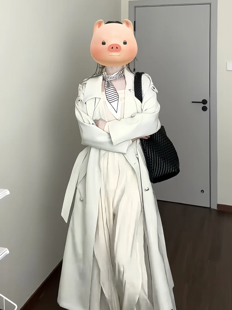 

Белое пальто, женское осеннее новое пальто с застежкой на талии, корейская версия, длина миди, маленький размер, большое пальто E12507