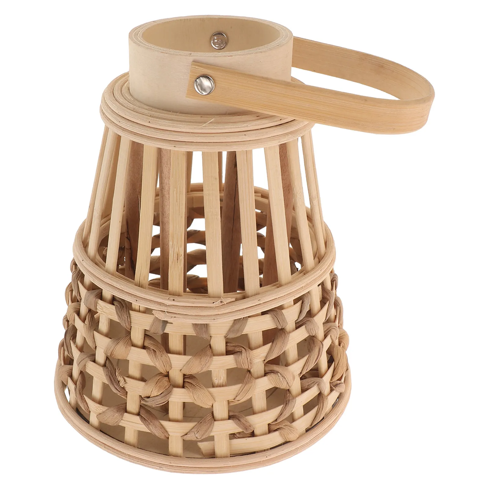 Handwoven Bamboo Lantern LED Holder Rustic Farmhouse Lampshade Portable Handheld Lantern Wedding Table Centerpiece