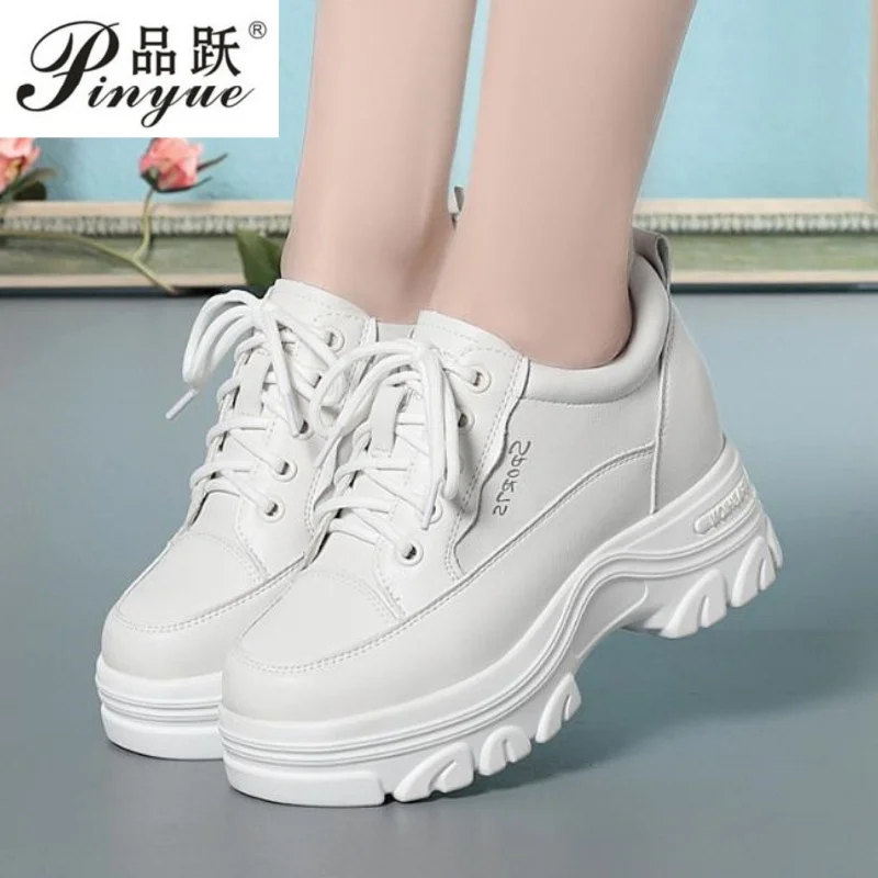 

7cm Women Wedges Sport Shoes For Woman Increasing Chunky Dad Sneakers Ladies Breathable Platform Leather Casual Shoes 34-40