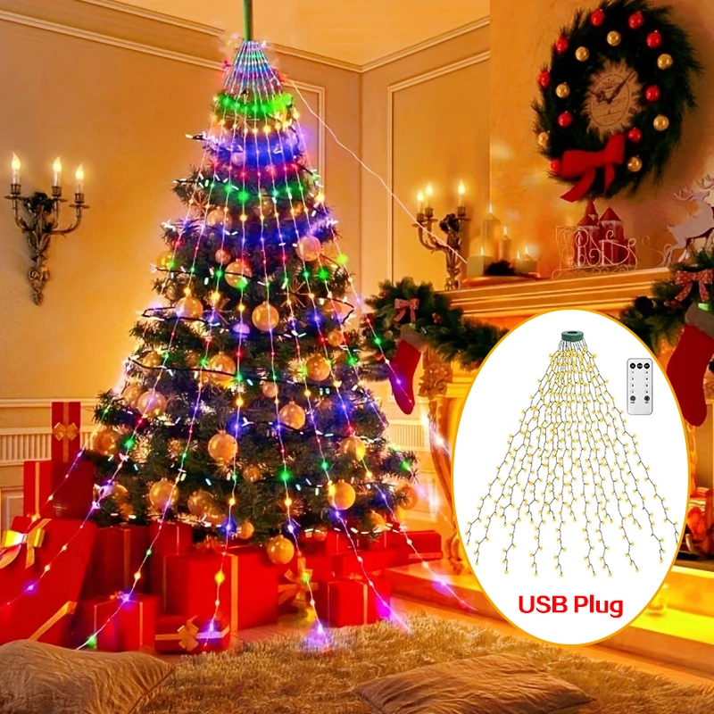 

Christmas Tree Tops Lights Holiday Ring Decoration Tree Lights 1.5M/2M/3M Tree String Lights for Outdoor Garden Waterproof Light