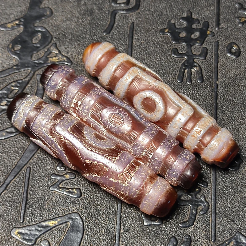 Etched Natural Agate Stone Tibetan 3 Eyes Totem Caramel Agate Dzi Beads Men&Momen Amulet Jewelry Necklace Pendant Free Shipping