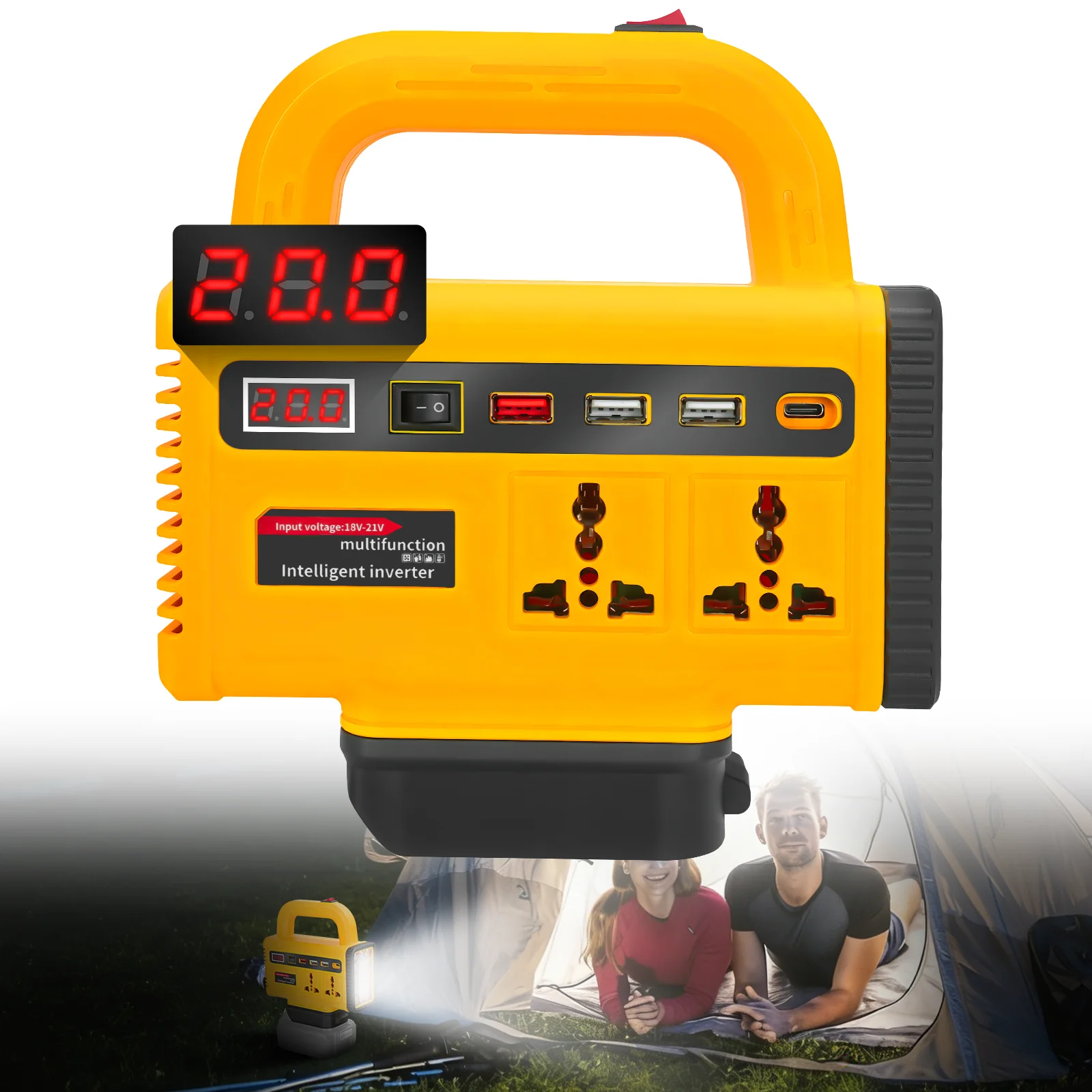 150W Power Inverter for Dewalt DC 20V to AC 110V 220V Inverter Portable Power Station Battery Adapter with 6 Ports & LED Light