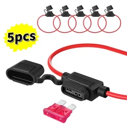 5 uds 14AWG Mini caja de fusibles para coche tipo hoja en línea portafusibles impermeable para 2V 30A coche motocicletas toma de interruptor de corte de cable