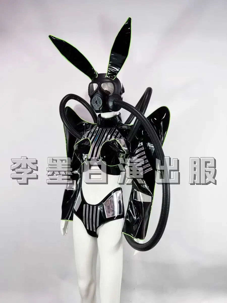Nieuw gasmasker leer konijn technologie buitenaards sexy set bar nachtclubzangeres dansteam prestatiekleding feestthemashow