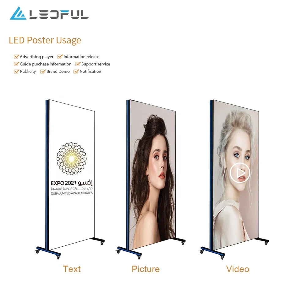 Layar Tampilan Poster LED Iklan Digital Hd P2.5 Stand Wifi Cerdas Ramping Luar Ruangan