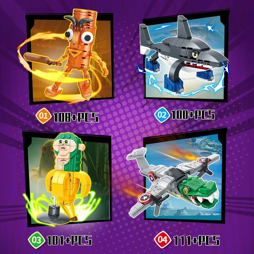 

​ Креативный комплект Tungtungsahur MOC, 4 модели, обучающие игрушки STEM, сборные кирпичи, подарок для мальчиков и девочек, день рождения