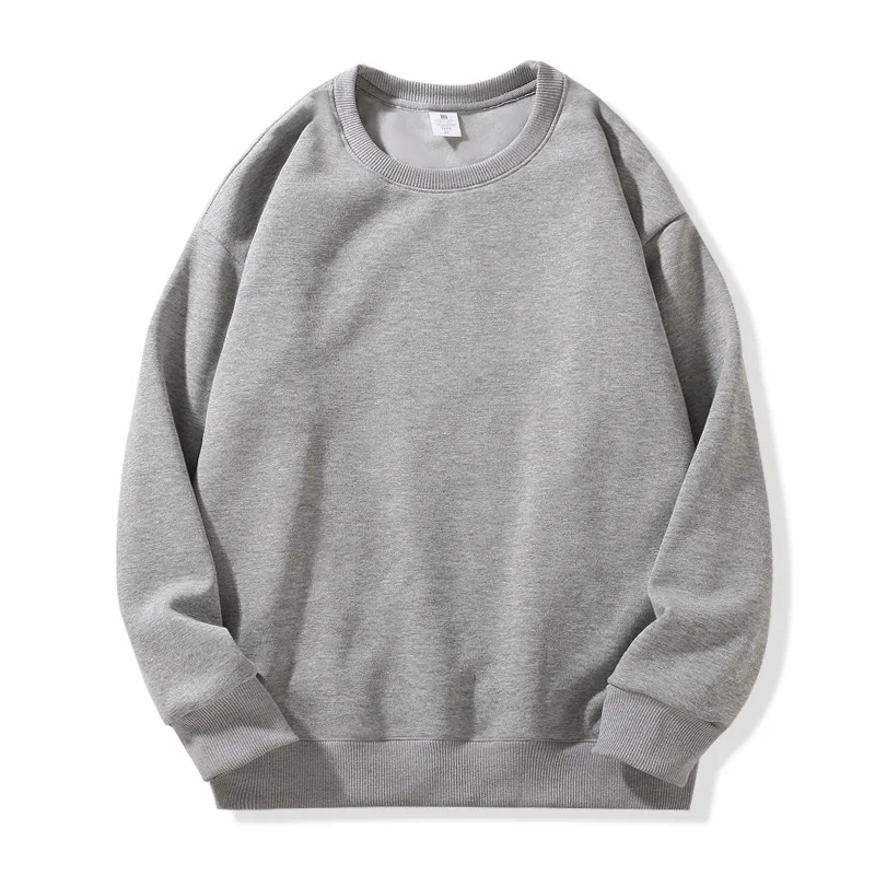 Cotton Thick Sweatshirt Couple Solid Color Fleece Top Loose Round Neck Long Sleeve Bottoming Shirt Men Women Casual Sweatshirt