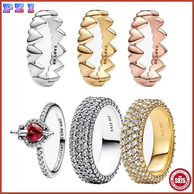 

2025 New Exquisite S925 Silver Be Love Row Of Hearts Ring Timeless Pavé Triple-Row Ring Villains Evil Queen Ring