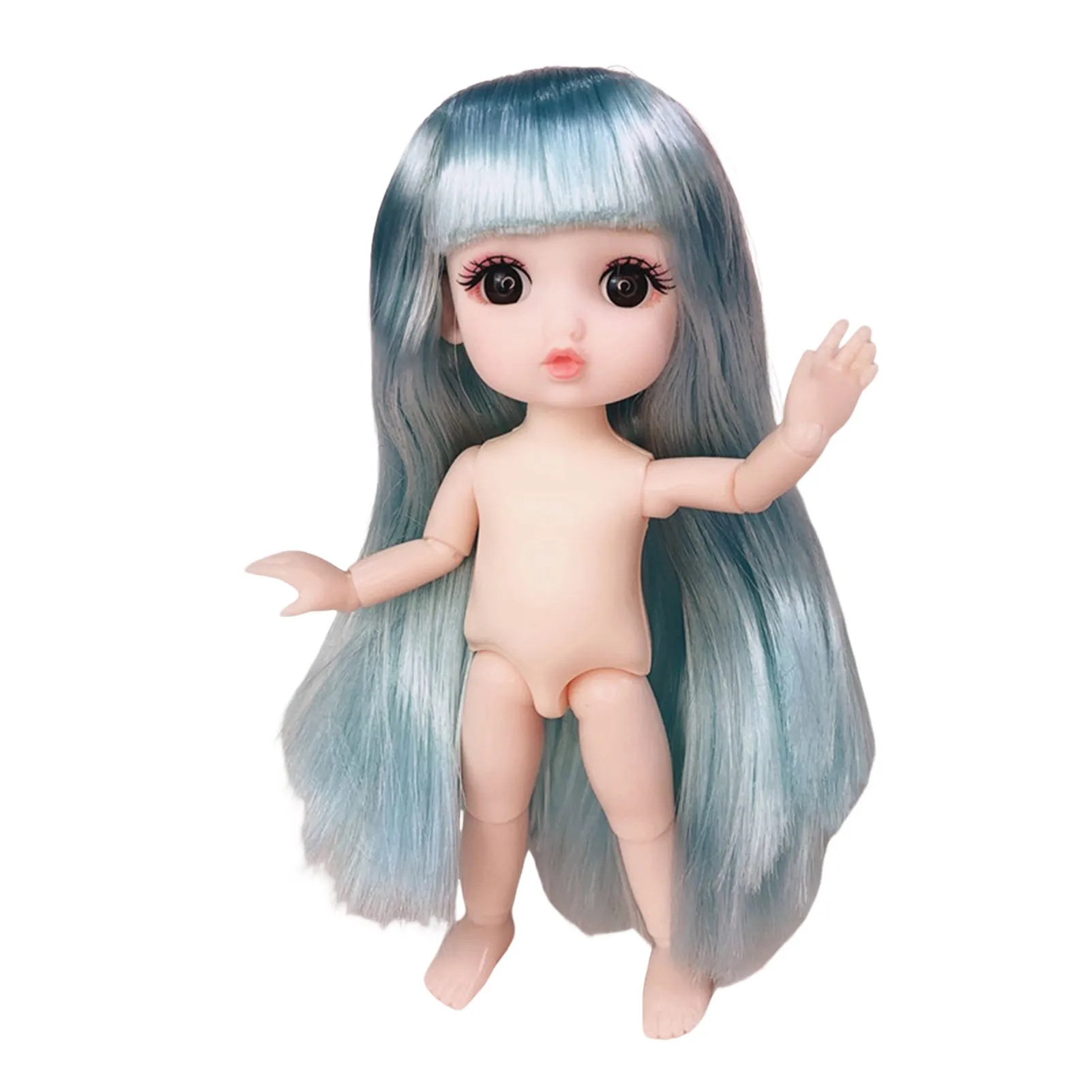 17cm 8-Point BJD Doll Pouting Cute Girl 3D Real Eyes 13 Joints Toy Body Naked Doll Head Body Shoes for Girls Age 4-6 Years Old