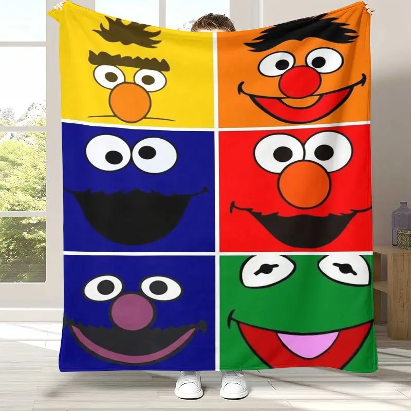 Vintage S-Sesame Street Elmo Cookie Monster Soft Flannel Throw Blanket,Cozy Warm Blanket for Bed,Sofa,Living Room,Picnic,Gift