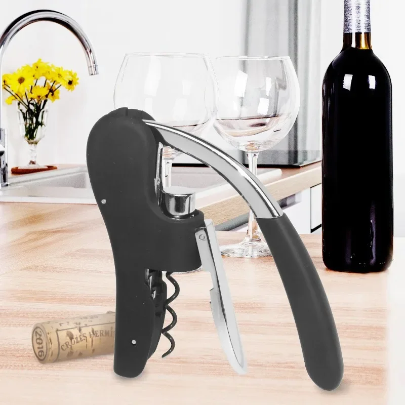 Gooseneck Wine Opener-Manual Lever Pump Corkscrew Vertical Design Foil Cutter& ABS Wooden Handle Gift for Wed Home Bar Sommelier