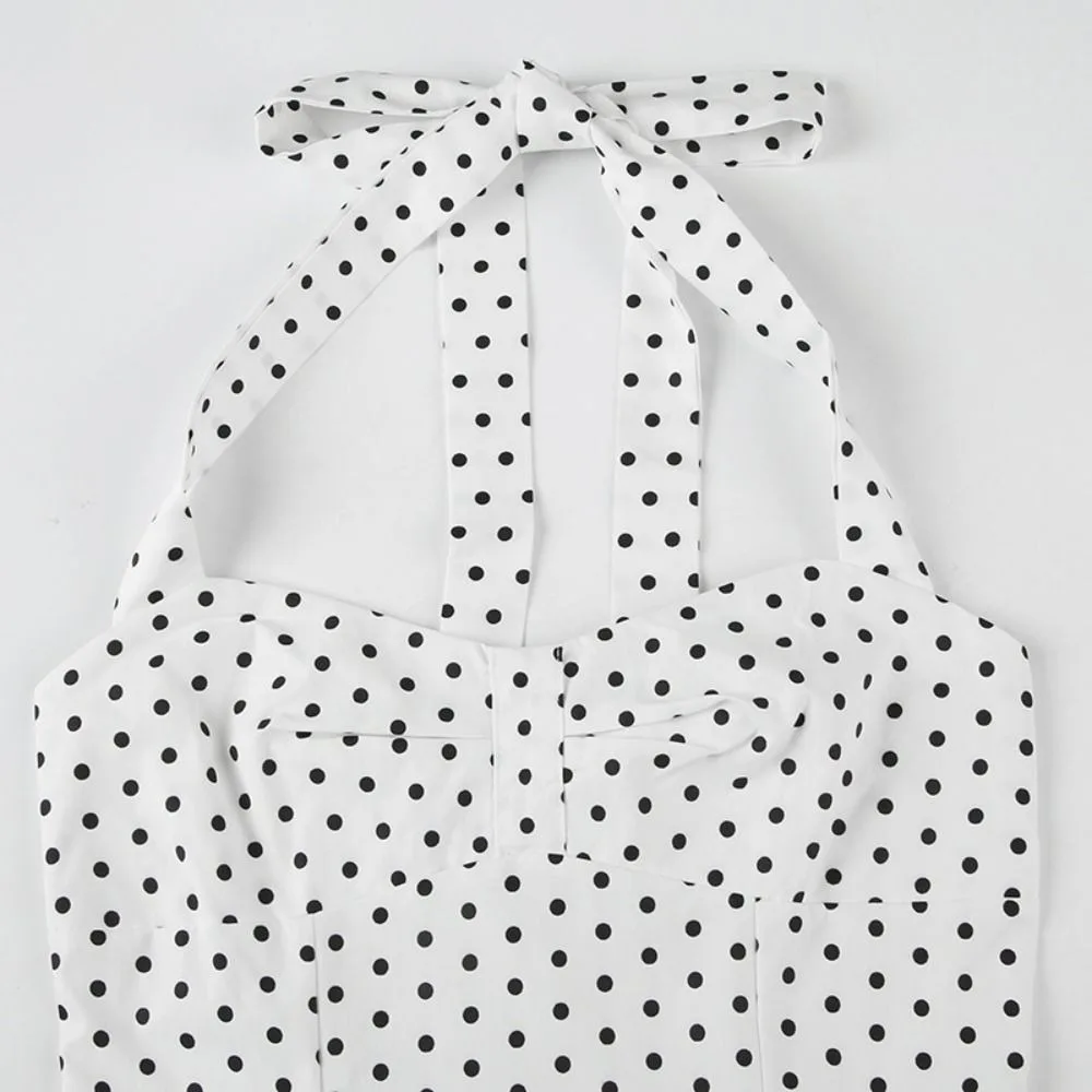 Fashion Sleeveless Y2k Dot Crop Top Slim Fit Lace Up Halter Ruffle Vest Top Ruffle Korean Style Women Camisole Summer