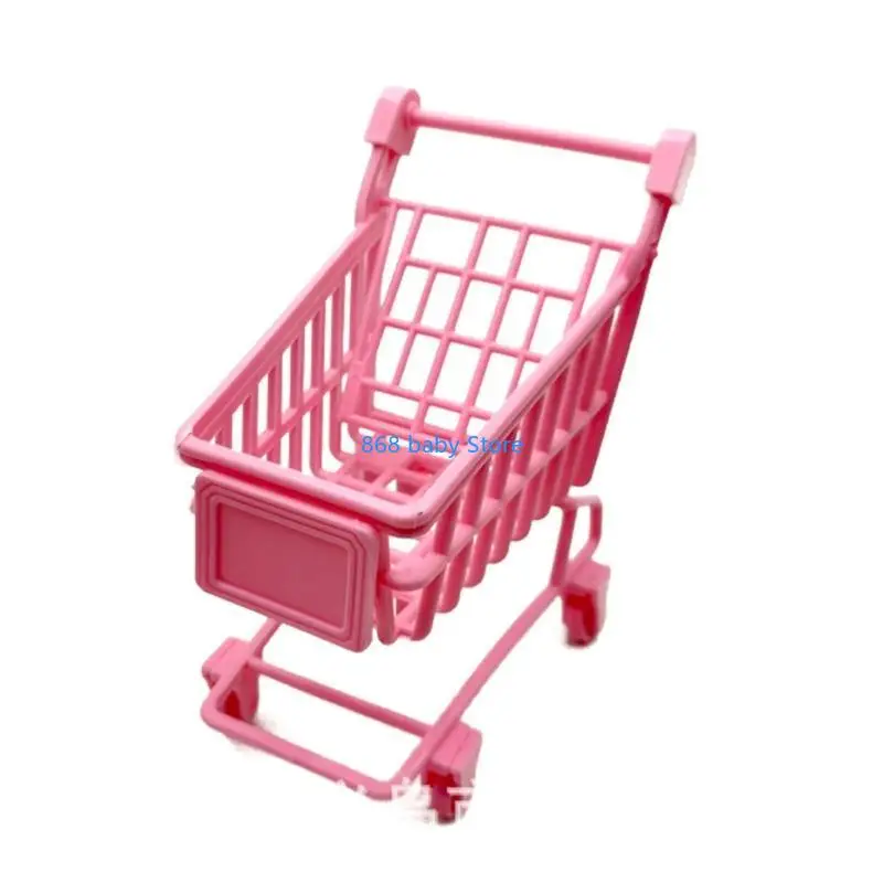 

29EE Toy Model Shopping Trolley Pretend for Play Toy Mini Pink Shopping Cart Role for Play Accessory for DIY Dollhouse Gi