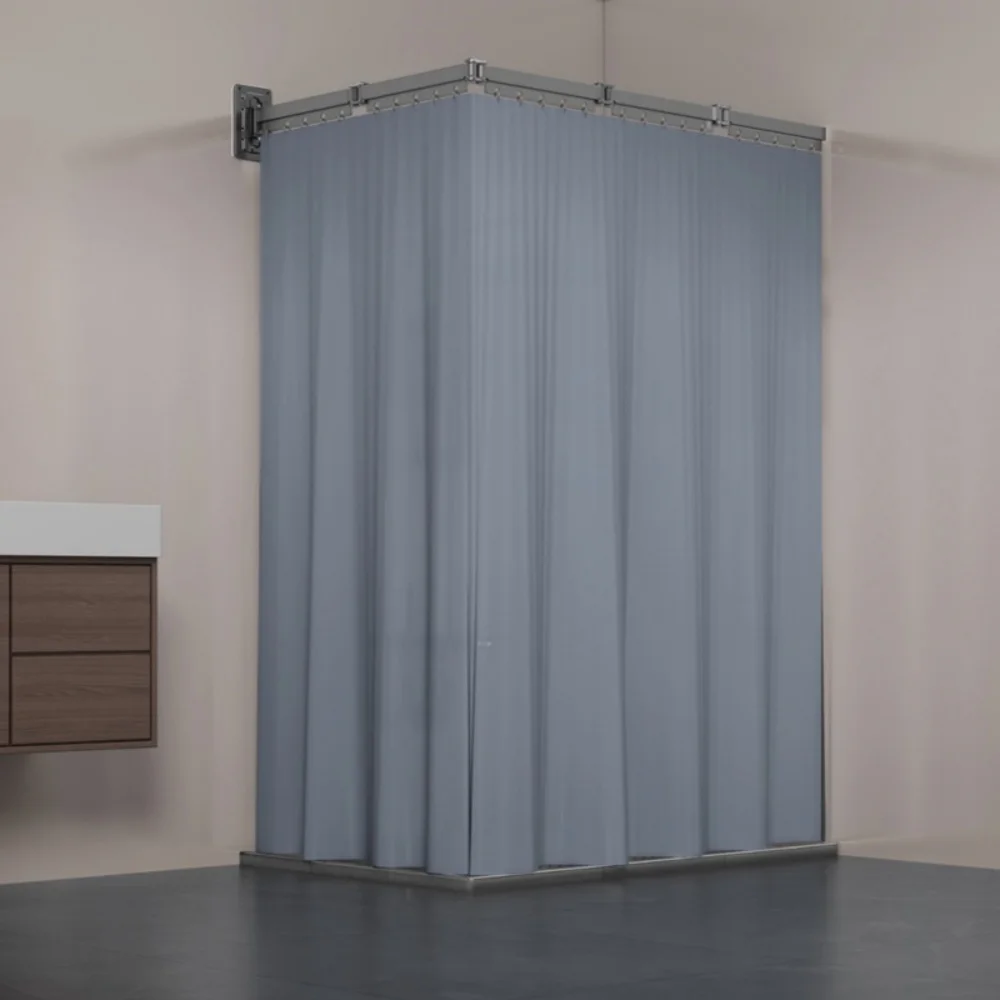 

Thickened Shower Curtain Adjustable Rod Set Waterproof Foldable Bath Curtain with Hooks Easy Install Bathroom Partition Curtain