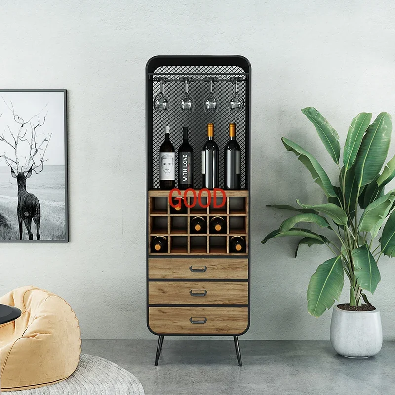 American small solid wood wine cabinet with wall side cabinet retro home wine rack