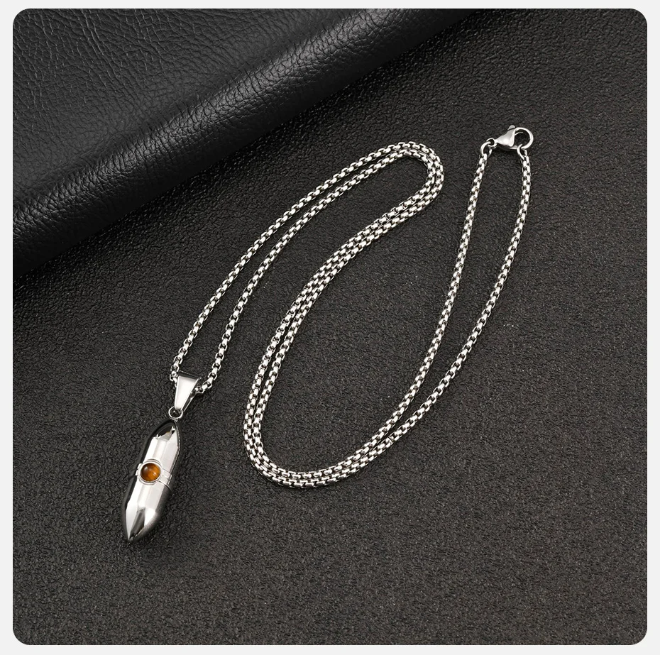 Vnox Herren-Halskette mit Kremationsanhänger für Asche, Edelstahl-Anhänger mit Naturstein, Gothic-Kettenhalskette für Biker – Detail 5
