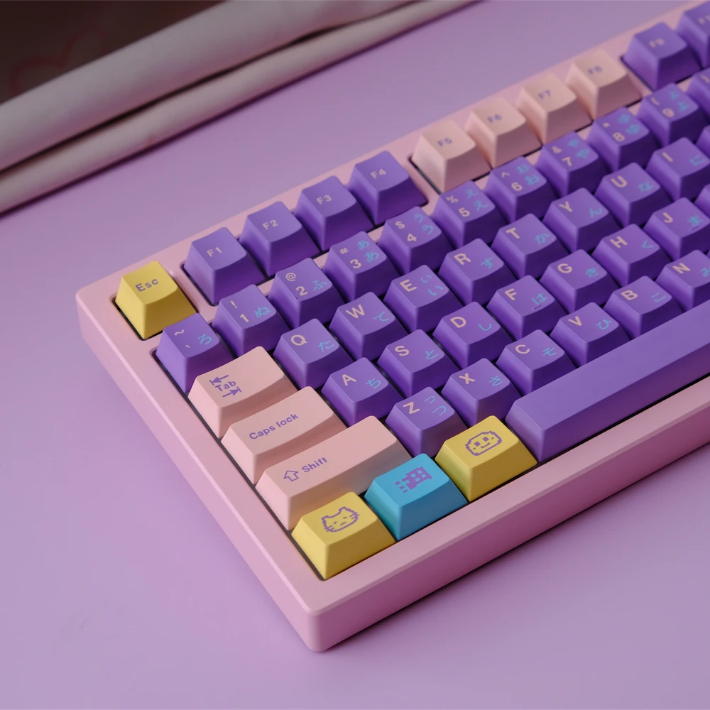 

Purple Cherry Profile PBT Keycaps Candy Pixels Dye-Sub 150 Keys Split ANSI Big Set Key Caps For Mechanical Keyboard Wooting A75