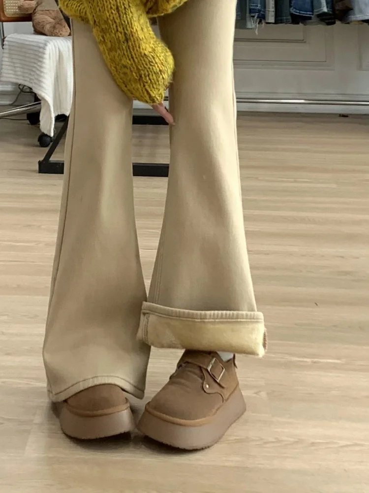 

Женские джинсы с высокой талией, расклешенные, на флисовой подкладке, прямые, свободные, длиной до щиколотки, в винтажном американском стиле, для повседневной носки